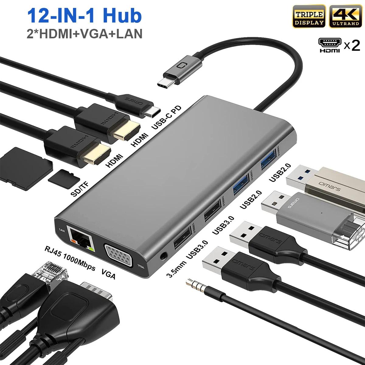 Ʈ ÷ USB C ,   , Ʈ , USB C-2 HDMI, 4K, VGA, ̴, 100W PD, 4USB, , ƺ  OTG